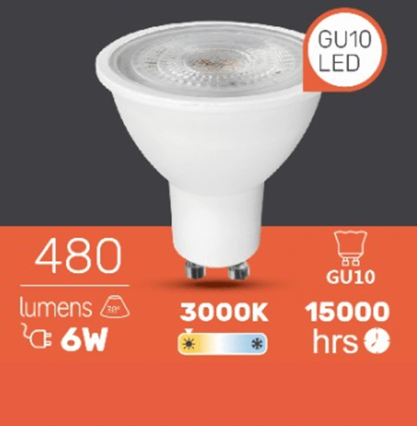 FOCO DICROICO LED GU10 6W 3000K
